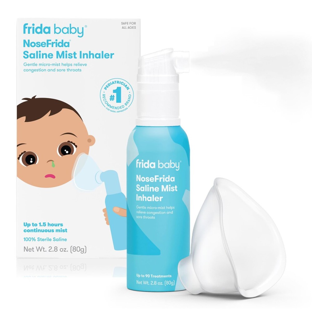 Frida Baby NoseFrida Saline Mist Nasal Inhaler, Decongestant Spray for Congestion & Allergy Relief for Babies + Kids, Nasal Saline Spray, Soothes Stuffy Nose & Sore Throat, Includes Mask