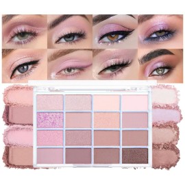 CAKAILA 16Colors Light Purple Pink Brown Nude Basics Matte Eyeshadow Palette,Eye Shadow Travel Makeup Palette all in one Long Lasting Waterproof,Great for Travel Gift Kit
