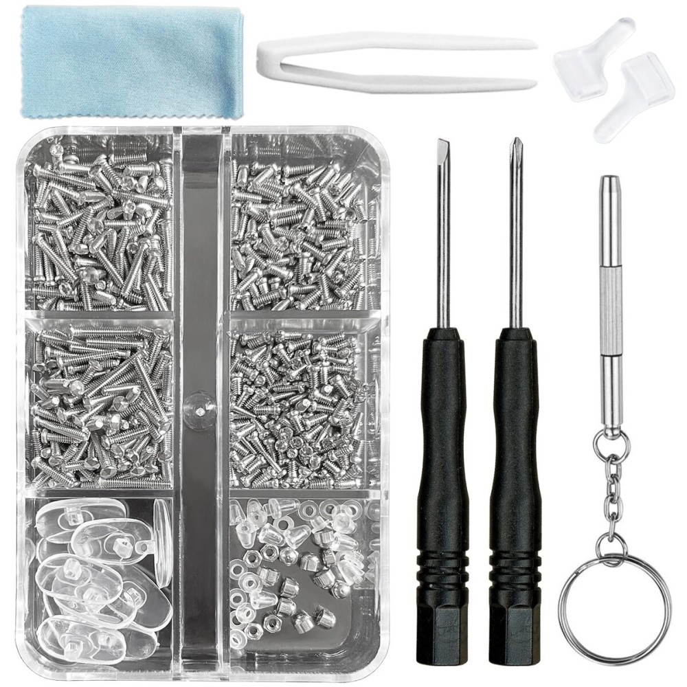PTSLKHN Eyeglass Repair Kit with Screws, 15 Types Screws for Eyeglasses - Frame Screws, Hinge Screws, Nose Pads Screws - Essential Eye Glasses Repairing Kit Tool