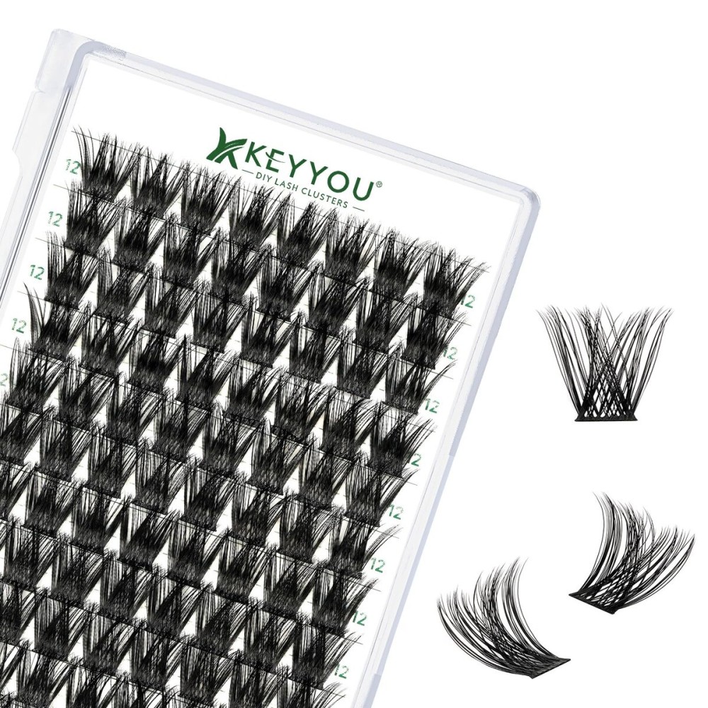 Lash Clusters 96pcs Eyelash Clusters Y01 C Curl 12mm Cluster Lashes KEYYOU Volume Wispy Lash Extension Soft&Comfortable Easy DIY at Home(Y01,C-12mm)