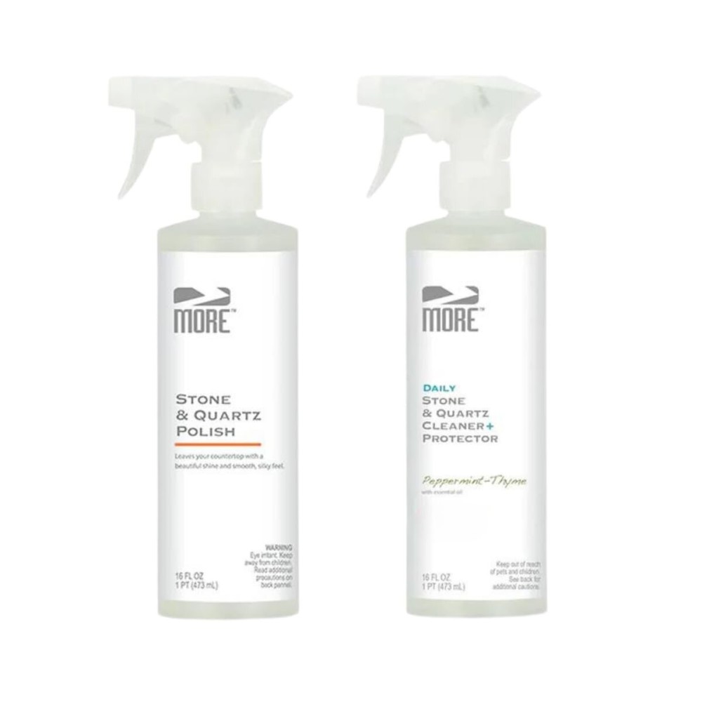MORE - Twin Pack - Includes Stone & Quartz Cleaner + Polish - Granite, Quartz & Marble Cleaner & Polish - For Kitchen & Bathroom Countertops - Pack of 2 16oz Sprays - Peppermint-Thyme
