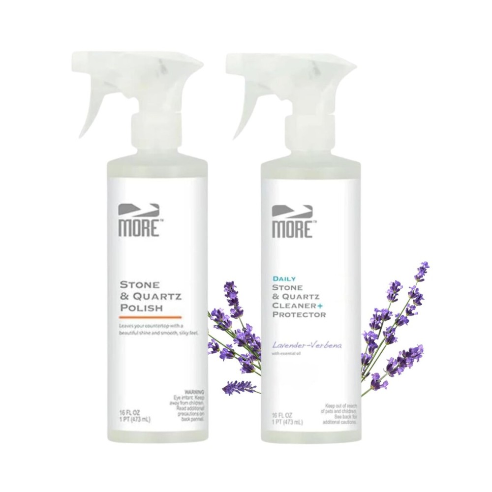 MORE - Twin Pack - Includes Stone & Quartz Cleaner + Polish - Granite, Quartz & Marble Cleaner & Polish - For Kitchen & Bathroom Countertops - Pack of 2 16oz Sprays - Lavender Verbena