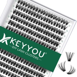 Lash Clusters 300pcs Individual Lashes 40D 0.07D Curl 12mm DIY Eyelash Extension KEYYOU Large Tray Volume Soft&Natural Eyelash Clusters(40D-0.07D,12