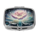 Dynippy Pill Case Pill Box with Mirror Retro Pocket 2 Compartment Medicine Case Vitamin Pill Organizer for Pocket Purse and Travel (Silver- Flower Water)