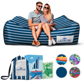 Chillbo Lazybone Inflatable Couch - Ultimate Inflatable Lounger for Maximum Chill - The Perfect Blow Up Couch for Music Festivals Or Inflatable Lounger for Camping - Nautical Blue
