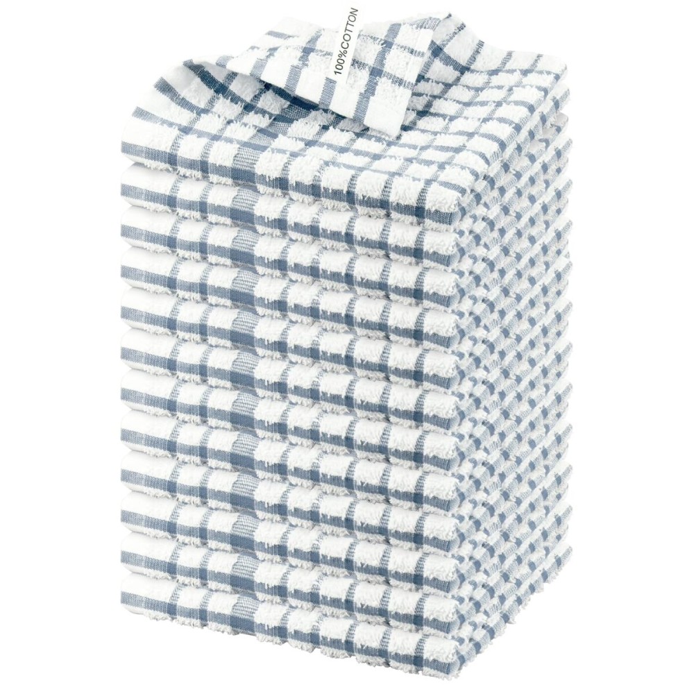 Nialnant 12PCS Kitchen Towels and Dishcloths Sets,100% Cotton Soft Absorbent Quick Drying Dish Towels for Kitchen,Washing Dishes-Little Blue Plaid,12 x 12 in