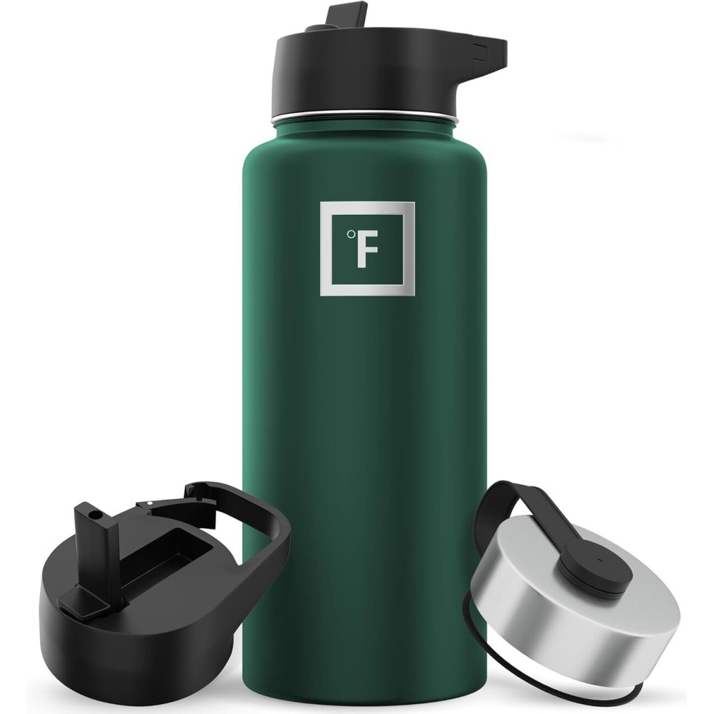 IRON FLASK Camping & Hiking Hydration Flask with Straw, Wide Mouth Insulated Stainless Steel Sports Water Bottle - 32 oz Dark Pine