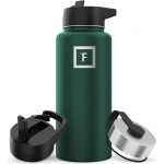 IRON FLASK Camping & Hiking Hydration Flask with Straw, Wide Mouth Insulated Stainless Steel Sports Water Bottle - 32 oz Dark Pine