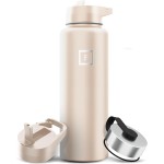 IRON FLASK Camping & Hiking Hydration Flask with Straw, Wide Mouth Insulated Stainless Steel Sports Water Bottle - 40 oz Sand
