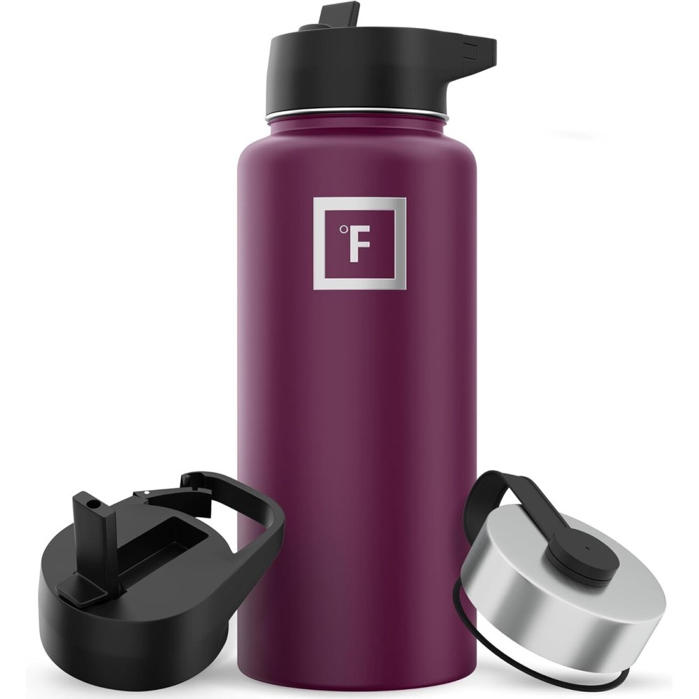IRON FLASK Camping & Hiking Hydration Flask with Straw, Wide Mouth Insulated Stainless Steel Sports Water Bottle - 32 oz Burgundy