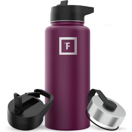 IRON FLASK Camping & Hiking Hydration Flask with Straw, Wide Mouth Insulated Stainless Steel Sports Water Bottle - 32 oz Burgundy