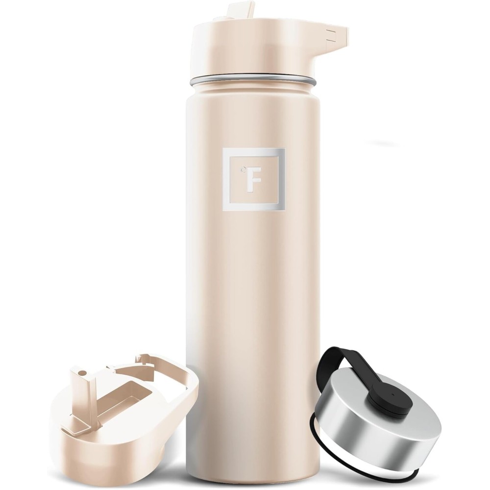 IRON FLASK Camping & Hiking Hydration Flask with Straw, Wide Mouth Insulated Stainless Steel Sports Water Bottle - 22 oz Sand
