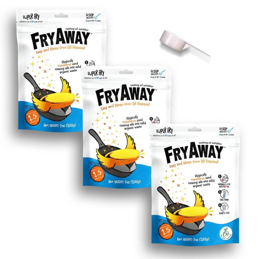 FryAway Super Fry Cooking Oil Solidifier, Super Value 3-Pack - Solidifies 4.5 Gallons Cooking Oils - Plant-Based Powder - Fry Oil Away for Mess-Free Cleanup and Disposal - Easy to Use, Made in the USA