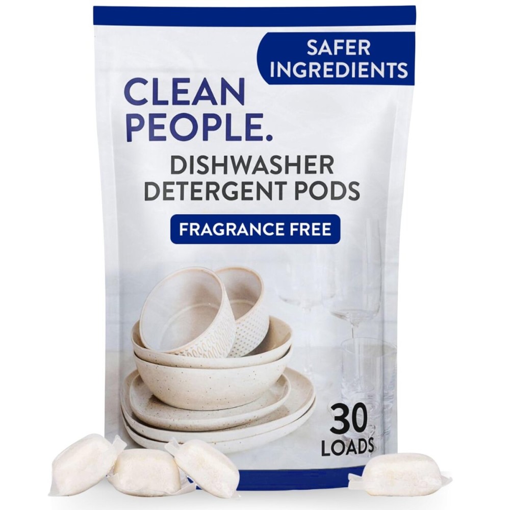 The Clean People Dishwasher Pods - Cuts Grease & Rinses Sparkling Clean - Residue-Free - Phosphate Free Dishwashing Pods - Fragrance Free, 30 Pack