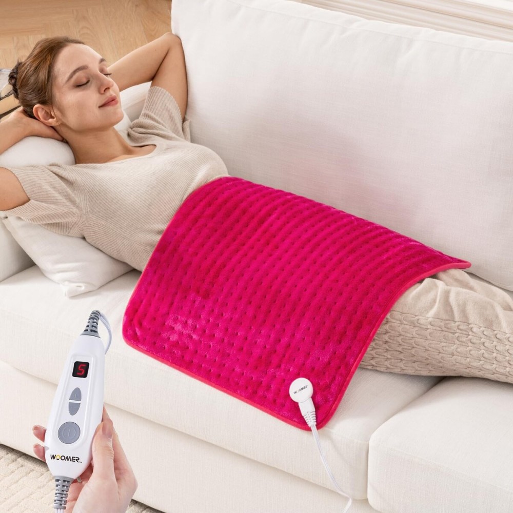 WOOMER Extra Large Heating Pad, 20x24 XLL Heating Pad, Heat Pad with Multi-Color Option, Moist Heat Therapy Feature, Auto Shut-Off, Power Cords Storage Belt