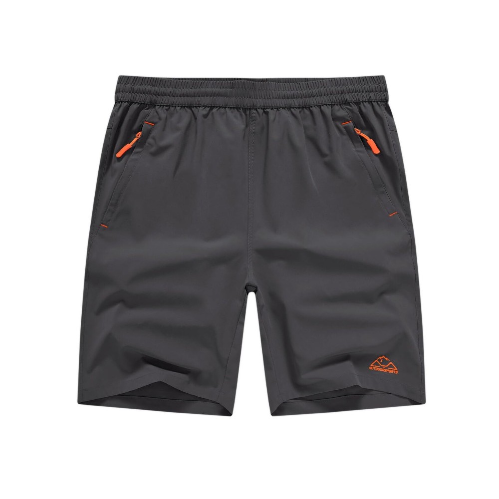 TBMPOY Men\'s Shorts 9 Hiking Running Shorts Zipper Pockets Athletic Outdoor Sports Gym Workout Short 4 Pockets Dark Grey 2XL