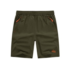 TBMPOY Men\'s Shorts 9 Hiking Running Shorts Zipper Pockets Athletic Outdoor Sports Gym Workout Short 4 Pockets Army Green L