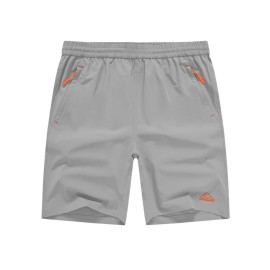 TBMPOY Men\'s Shorts 9 Hiking Running Shorts Zipper Pockets Athletic Outdoor Sports Gym Workout Short 4 Pockets Light Grey L