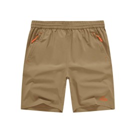 TBMPOY Men\'s Shorts 9 Hiking Running Shorts Zipper Pockets Athletic Outdoor Sports Gym Workout Short 4 Pockets Khaki 2XL