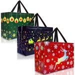 Nush Nush Extra Large Christmas Gift Bags - Set of 12 Festive XL Reusable Holiday Gift Bags with Handles (4 Red, 4 Green, 4 Navy Blue) - For Large Xmas Presents - 17Wx7.5Dx12H