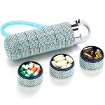 Zannaki Metal Bling Pill Organizer, Travel Waterproof Weekly Pill Box, Portable Large Aluminum Alloy Pill Case Container, BPA Free 7 Day Daily Medicine Organizer Holder for Vitamin,Fish Oil,Supplement