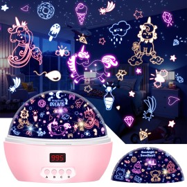 MOKOQI Kid Unicorn Night Light for Girls, and Baby Bear Night Lights Rotating Light Projector with Timer Color Changing Birthday Gifts for 3-5-10 Year Old Girls
