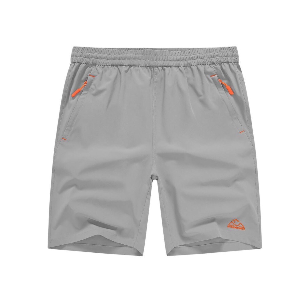 TBMPOY Men\'s Shorts 9 Hiking Running Shorts Zipper Pockets Athletic Outdoor Sports Gym Workout Short 4 Pockets Light Grey XL