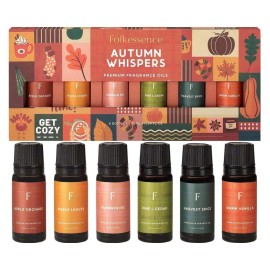 Folkulture Essential Oils for Diffuser | Fall Essential Oils Set of 6x0.34 fl oz | 60 ml Fragrance Oil, Diffusers Oils Fall Scents for Home | Oil Diffusers Fragrances for Diffusers | Pumpkin Spice oil
