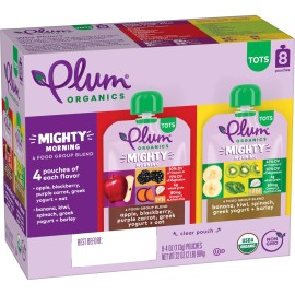 Plum Organics Variety Pack, 12+ Months - Mighty Morning Wake Up Blend - Organic Fruit and Veggie Toddler Food Pouches - 4 oz Pouch (Pack of 8)