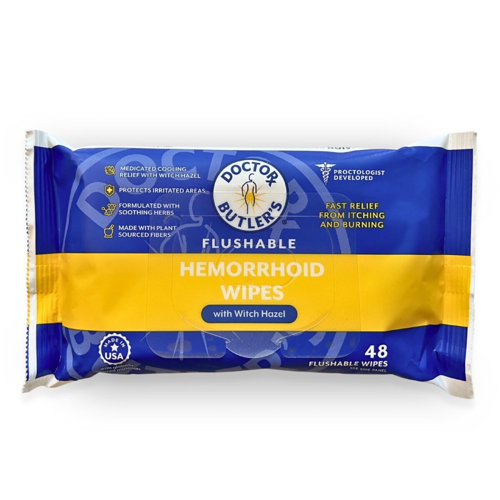 Doctor Butler\'s Flushable Hemorrhoid Wipes - Flushable Wipes with Witch Hazel to Soothe and Bring Relief from Discomfort Associated with Hemorrhoids (48 Wipes)