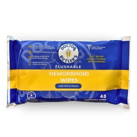 Doctor Butler\'s Flushable Hemorrhoid Wipes - Flushable Wipes with Witch Hazel to Soothe and Bring Relief from Discomfort Associated with Hemorrhoids (48 Wipes)