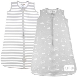 Baby Sleep Sack 1.0 TOG, Organic Cotton Baby Wearable Blanket with Two-Way Zipper, Swaddle Transition Baby Sleeping Bag, All-Season Sleep Sack for Newborn Infant Toddler Boy Girl, 2-Pack, 0-6 Month