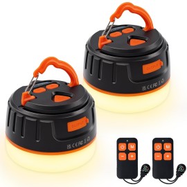 Sinvitron LED Camping Lantern Rechargeable with Remote Control - 1000LM 150H Runtime Tent Light, 5200mAh Water-Resistant Emergency Light for Hurricane Power Outages, Hiking Home (2-Pack, Black/Orange)