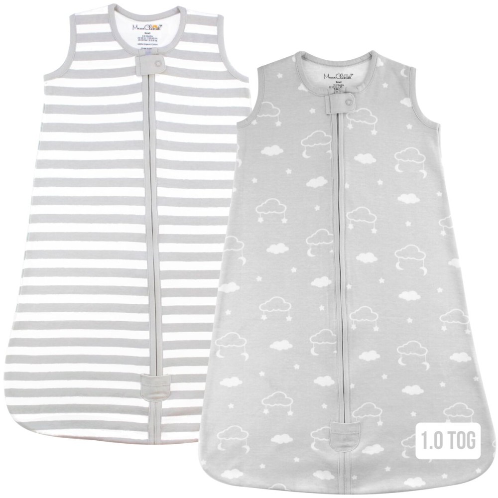 Baby Sleep Sack 1.0 TOG, Organic Cotton Baby Wearable Blanket with Two-Way Zipper, Swaddle Transition Baby Sleeping Bag, All-Season Sleep Sack for Newborn Infant Toddler Boy Girl, 2-Pack