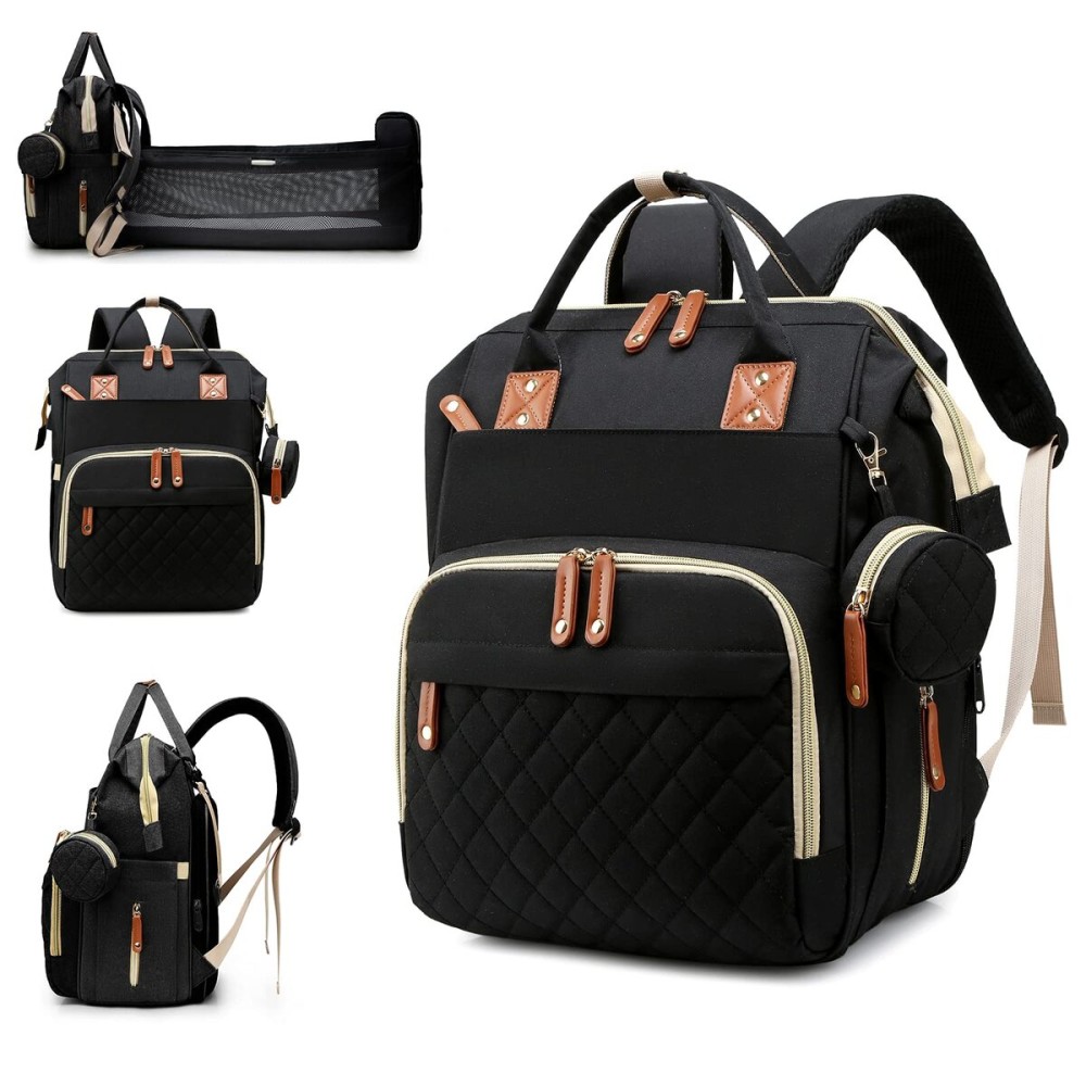 Lamroro Diaper Bag with Changing Station, Waterproof 3 in 1 Baby Diaper Backpack with Foldable Changing Pad, Large Travel Back Pack for Baby Girl Boy, Baby essentials, Black