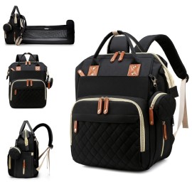 Lamroro Diaper Bag with Changing Station, Waterproof 3 in 1 Baby Diaper Backpack with Foldable Changing Pad, Large Travel Back Pack for Baby Girl Boy, Baby essentials, Black