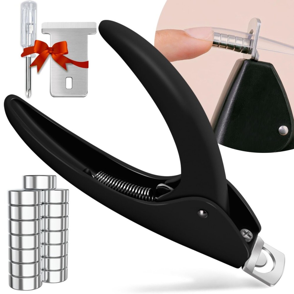 Black Adjustable Nail Clippers with Magnet Sizers for Acrylic Nails, Professional Stainless Steel Fake False Nail Tip Sharp Clipper Cutter Trimmer, Manicure Tool for Salon Home Nail Art