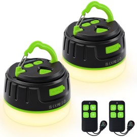 Sinvitron LED Camping Lantern Rechargeable with Remote Control - 1000LM 150H Runtime Tent Light, 5200mAh Water-Resistant Emergency Light for Hurricane Power Outages, Hiking Home (2-Pack, Black/Green)