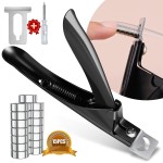Black Metal Premium Adjustable Nail Clippers with Magnet Sizers for Acrylic Nails, Professional Stainless Steel Fake False Nail Tip Clipper Cutter Trimmer, Manicure Tool for Salon Home Nail Art