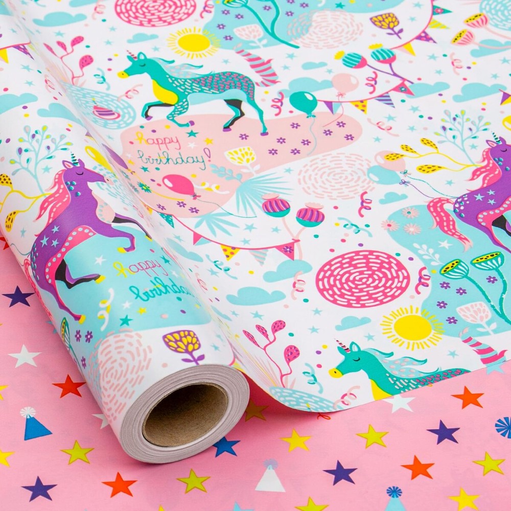MAYPLUSS Pink Unicorn Gift Wrapping Paper - 17Inch X 33Feet - Enchanting Colorful Unicorn Gift Wrap For Children\'s Kid\'s Girl Birthday, Baby Showers, Party, Scrapbook Card Decor Book Cover