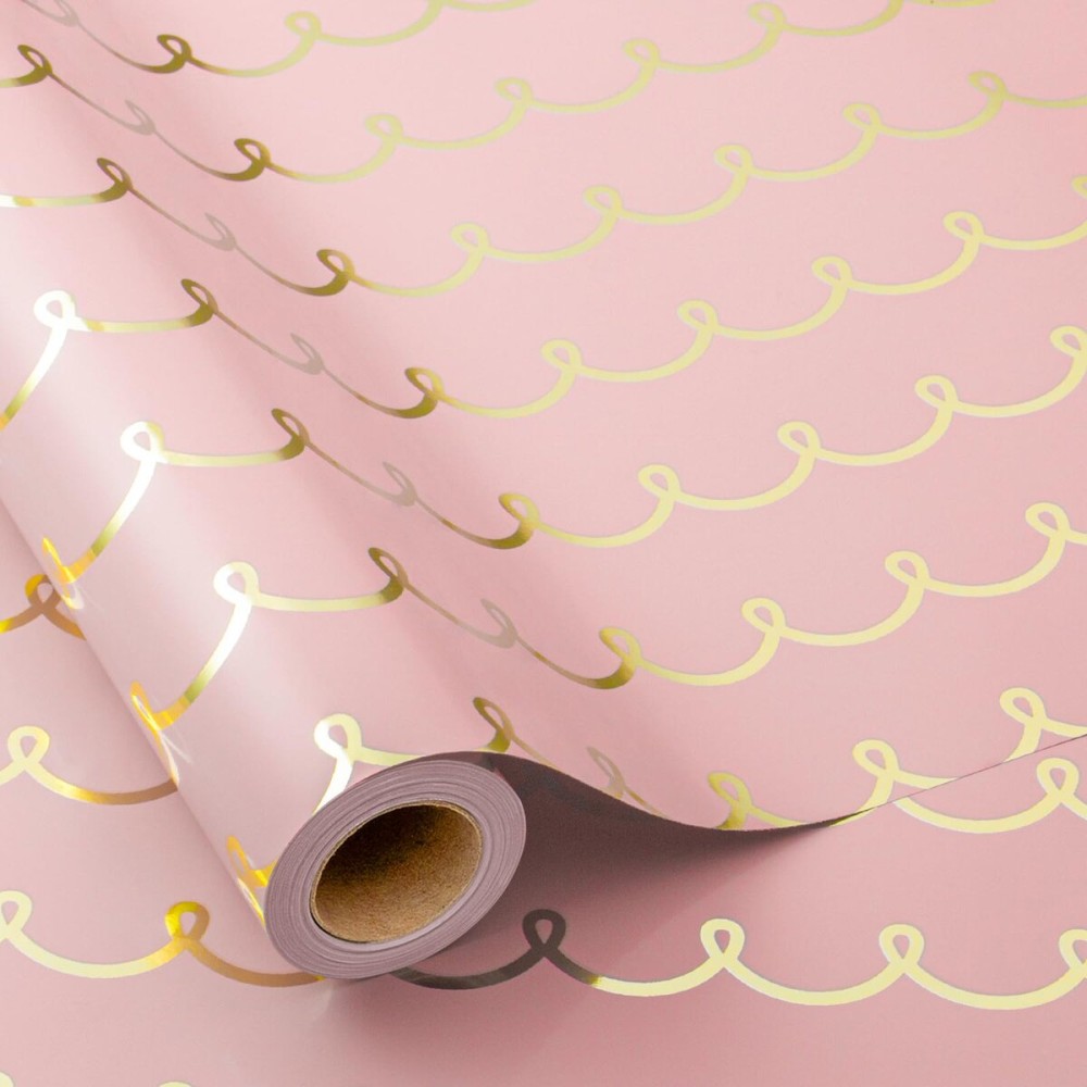 MAYPLUSS Pink Wrapping Paper Roll - 17 Inch X 33 Feet - Romantic Lovely Metallic Foil Wave Stripe Girly Gift Wrap Paper Sheet for Birthday Wedding Baby Shower Bridal Shower Valentines Day Engagement