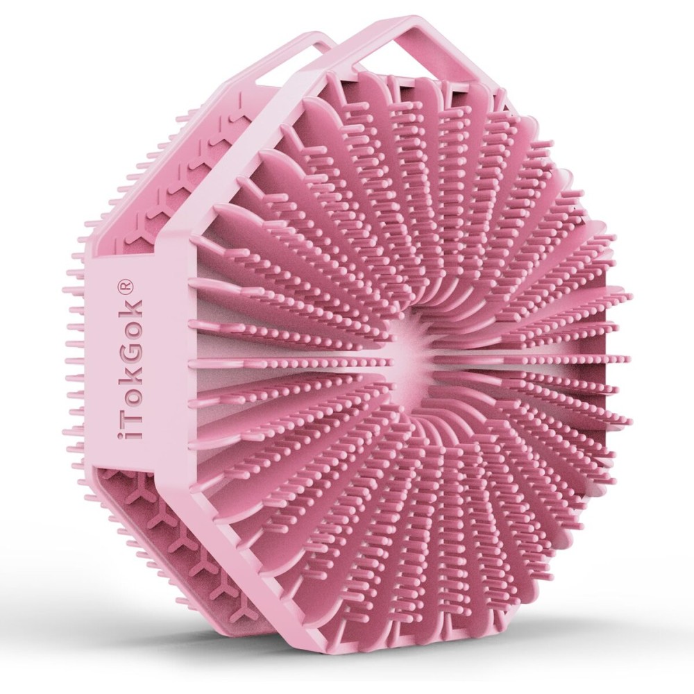 iTokGoK Premium Silver-Infused Double-Sided Design 2-in-1 Silicone Body Scrubber for Women,Body Buffer Scrubber for Sensitive Skin, Ergonomic No-Slip Handle, Long-Lasting & Easy to Clean - Pink