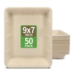 bloomoon 50 pack 9 x7 inch Rectangle Disposable Plates, Bend-Resist Rectangle Paper Platter Plates for Sandwich Lunch Salad Pasta Burrito Snack Dessert