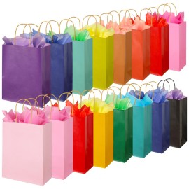 BLEWINDZ 32 Pieces Gift Bags with 32 Tissues, 16 Colors Party Favor Bags with Handles, Rainbow Gift Bag for Wedding, Birthday, Party Supplies and Gifts