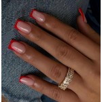 Red French Tip Press on Nails Short Square,Natural Fake Nails For Women, DIY Acrylic Nails Gel Nails, Natural Thick Extra Short Fake Nails 30Pcs 15 Sizes
