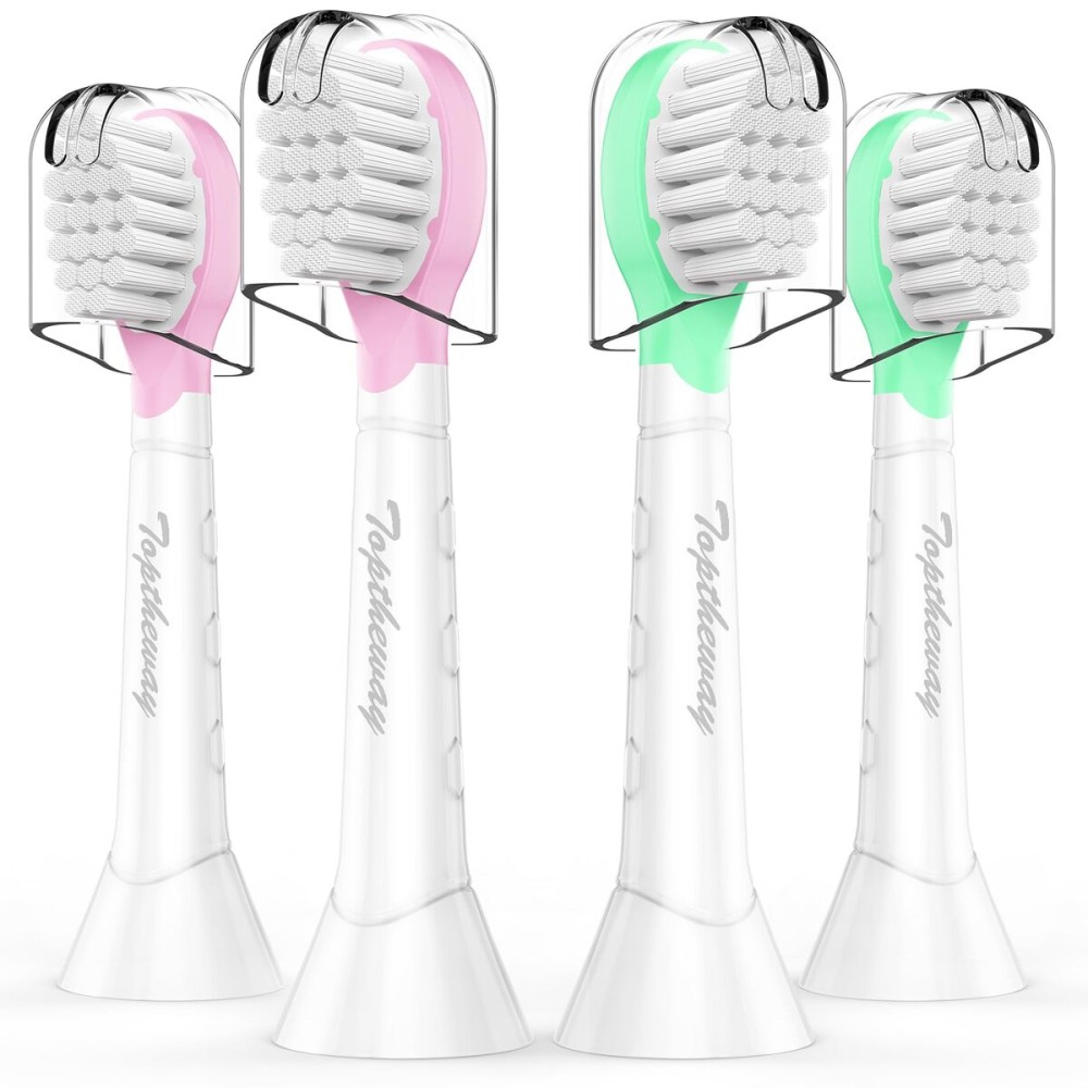 Toptheway Kids Toothbrush Heads for Philips Sonicare: Compact Brush Heads for Kids 3-7 Years, Pink and Green, 4 Pack