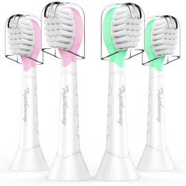 Toptheway Kids Toothbrush Heads for Philips Sonicare: Compact Brush Heads for Kids 3-7 Years, Pink and Green, 4 Pack