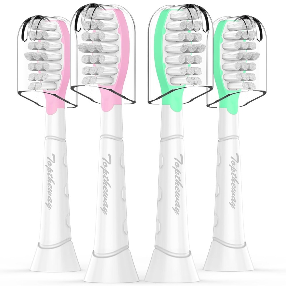 Toptheway Kids Replacement Heads for Philips Sonicare: Kids 7+ Standard Sonic Electric Toothbrush Heads, Pink and Green, 4 Pack