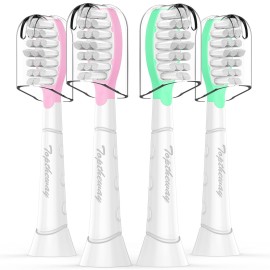 Toptheway Kids Replacement Heads for Philips Sonicare: Kids 7+ Standard Sonic Electric Toothbrush Heads, Pink and Green, 4 Pack