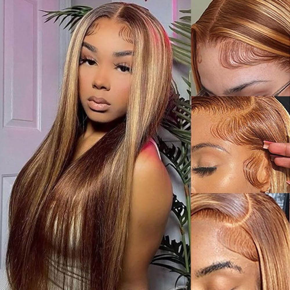 Ladoux 13x6 Lace Front Kinky Straight Wig HD Transparent Yaki Straight Frontal Closure Human Hair Wigs for Women 18Inch 180% Density Glueless Wig Pre Plucked With Baby Hair